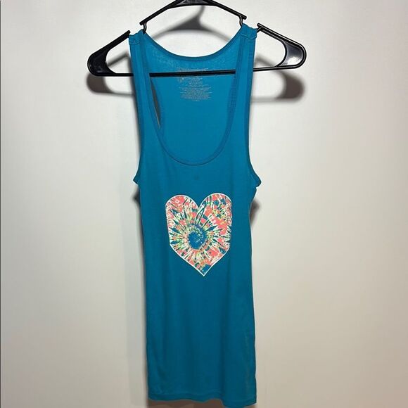 No Boundaries Teal Tank with Tie-Dye Heart - Picture 1 of 9